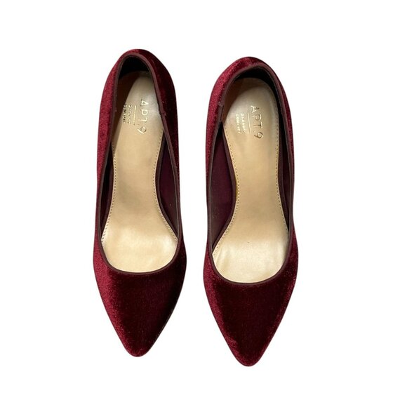 APT.9 Burgundy Velvet Pointed Toe Stiletto Heels Women's Size 9 Elegant Evening - Picture 3 of 8